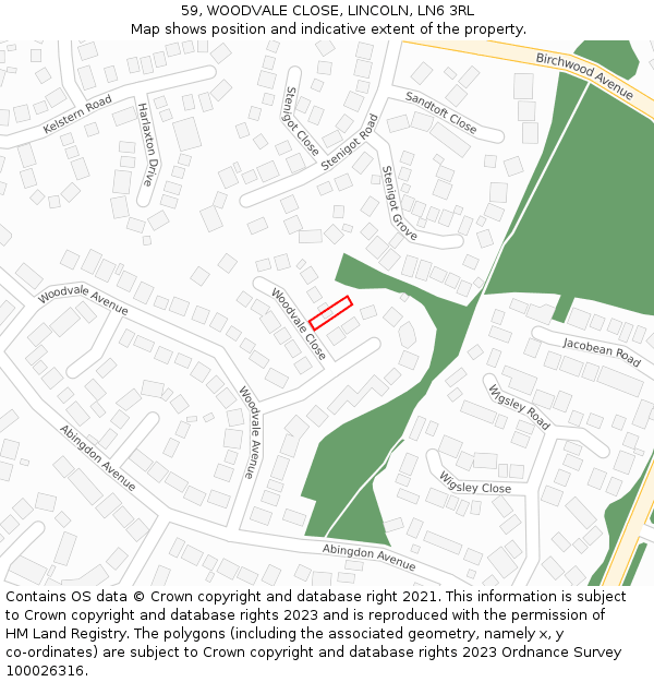 59, WOODVALE CLOSE, LINCOLN, LN6 3RL: Location map and indicative extent of plot