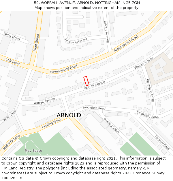 59, WORRALL AVENUE, ARNOLD, NOTTINGHAM, NG5 7GN: Location map and indicative extent of plot