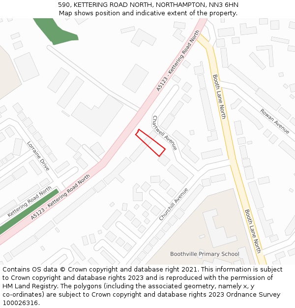 590, KETTERING ROAD NORTH, NORTHAMPTON, NN3 6HN: Location map and indicative extent of plot