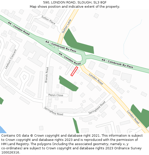 590, LONDON ROAD, SLOUGH, SL3 8QF: Location map and indicative extent of plot