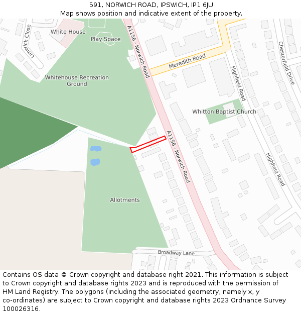 591, NORWICH ROAD, IPSWICH, IP1 6JU: Location map and indicative extent of plot