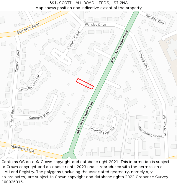 591, SCOTT HALL ROAD, LEEDS, LS7 2NA: Location map and indicative extent of plot