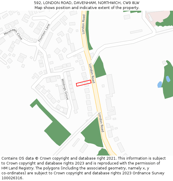 592, LONDON ROAD, DAVENHAM, NORTHWICH, CW9 8LW: Location map and indicative extent of plot