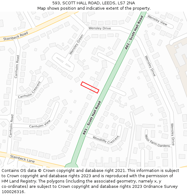 593, SCOTT HALL ROAD, LEEDS, LS7 2NA: Location map and indicative extent of plot