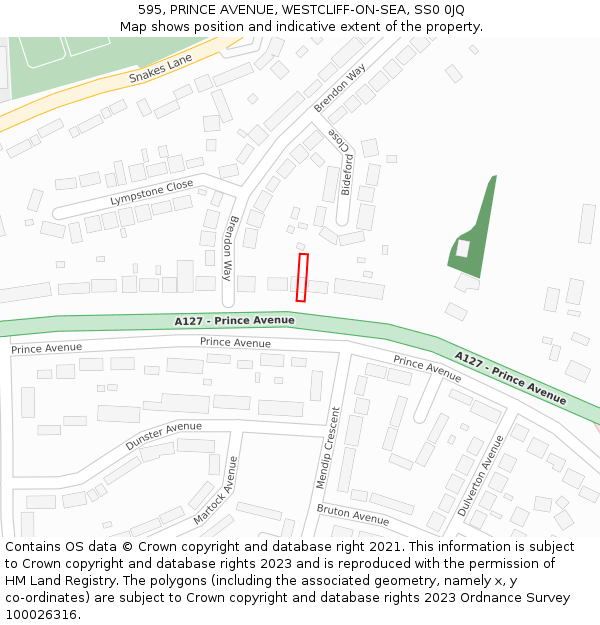 595, PRINCE AVENUE, WESTCLIFF-ON-SEA, SS0 0JQ: Location map and indicative extent of plot