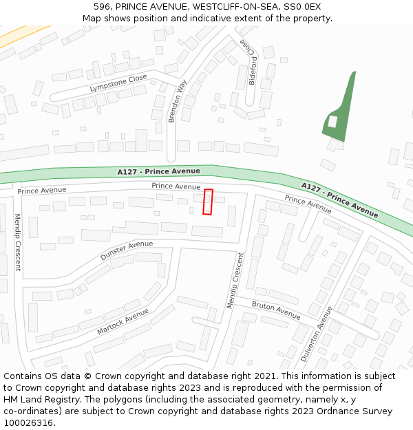 596, PRINCE AVENUE, WESTCLIFF-ON-SEA, SS0 0EX: Location map and indicative extent of plot