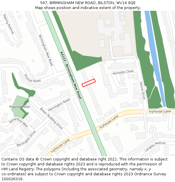 597, BIRMINGHAM NEW ROAD, BILSTON, WV14 9QE: Location map and indicative extent of plot