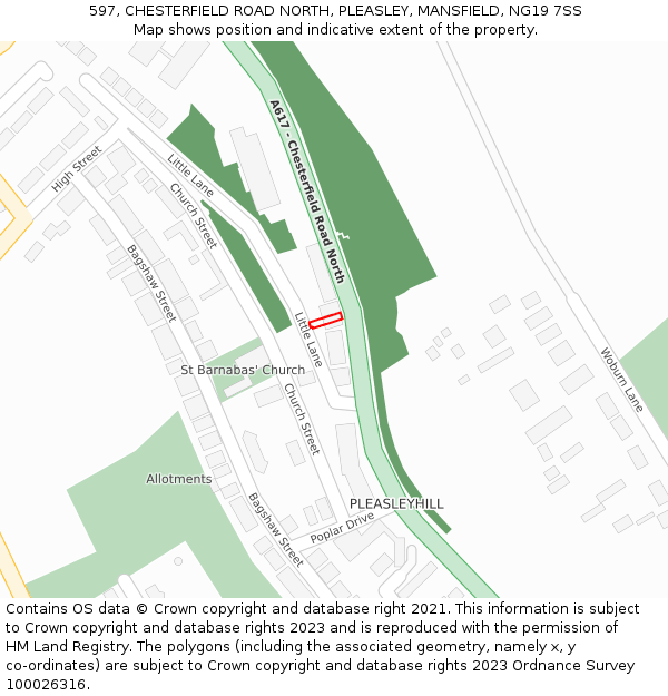 597, CHESTERFIELD ROAD NORTH, PLEASLEY, MANSFIELD, NG19 7SS: Location map and indicative extent of plot