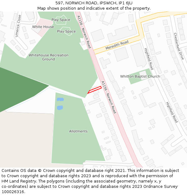 597, NORWICH ROAD, IPSWICH, IP1 6JU: Location map and indicative extent of plot