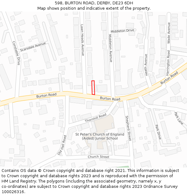 598, BURTON ROAD, DERBY, DE23 6DH: Location map and indicative extent of plot