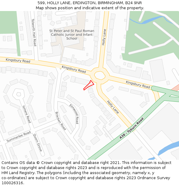 599, HOLLY LANE, ERDINGTON, BIRMINGHAM, B24 9NR: Location map and indicative extent of plot