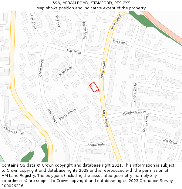 59A, ARRAN ROAD, STAMFORD, PE9 2XS: Location map and indicative extent of plot