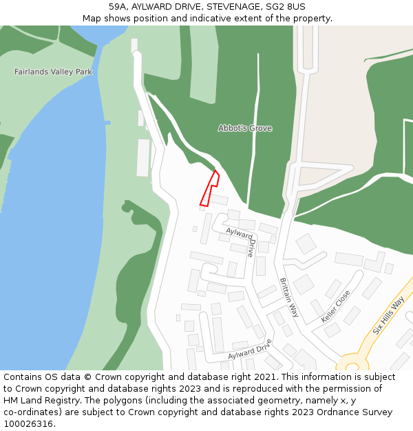 59A, AYLWARD DRIVE, STEVENAGE, SG2 8US: Location map and indicative extent of plot