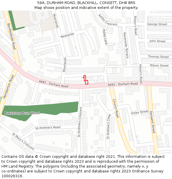 59A, DURHAM ROAD, BLACKHILL, CONSETT, DH8 8RS: Location map and indicative extent of plot