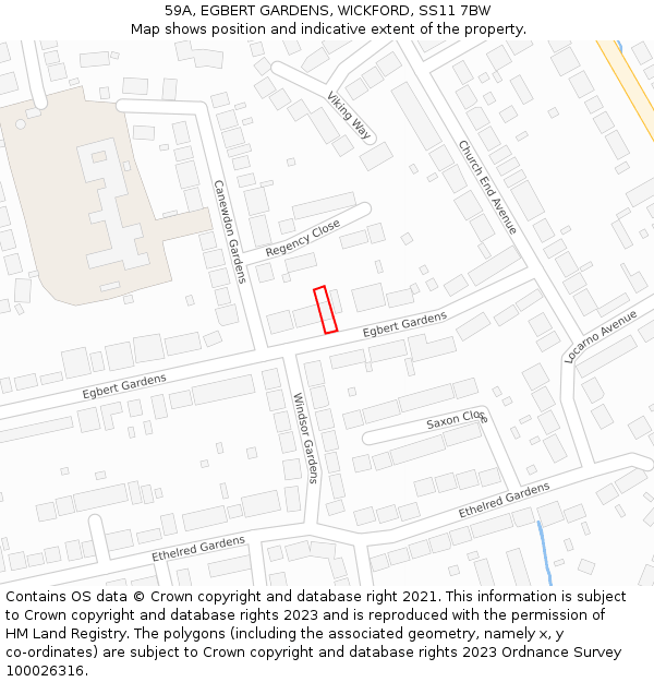 59A, EGBERT GARDENS, WICKFORD, SS11 7BW: Location map and indicative extent of plot