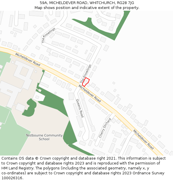 59A, MICHELDEVER ROAD, WHITCHURCH, RG28 7JG: Location map and indicative extent of plot