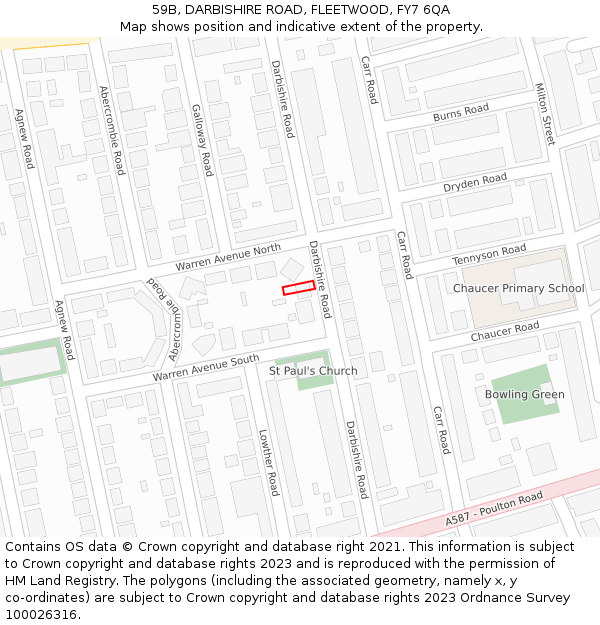 59B, DARBISHIRE ROAD, FLEETWOOD, FY7 6QA: Location map and indicative extent of plot