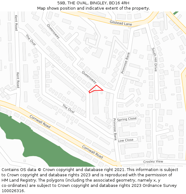 59B, THE OVAL, BINGLEY, BD16 4RH: Location map and indicative extent of plot