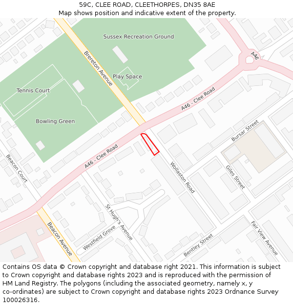 59C, CLEE ROAD, CLEETHORPES, DN35 8AE: Location map and indicative extent of plot