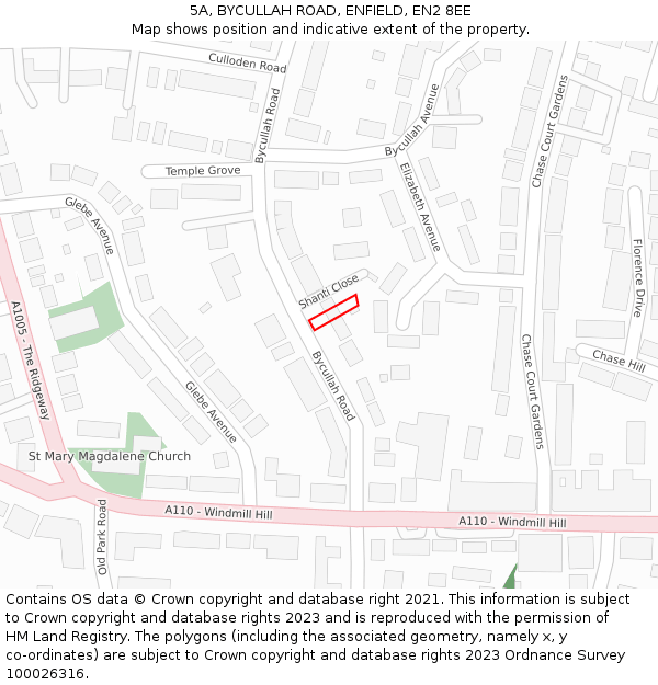 5A, BYCULLAH ROAD, ENFIELD, EN2 8EE: Location map and indicative extent of plot