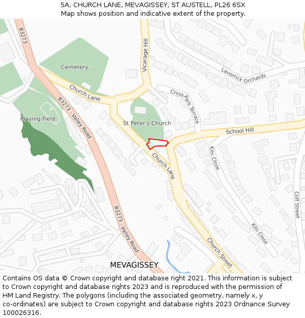 5A, CHURCH LANE, MEVAGISSEY, ST AUSTELL, PL26 6SX: Location map and indicative extent of plot