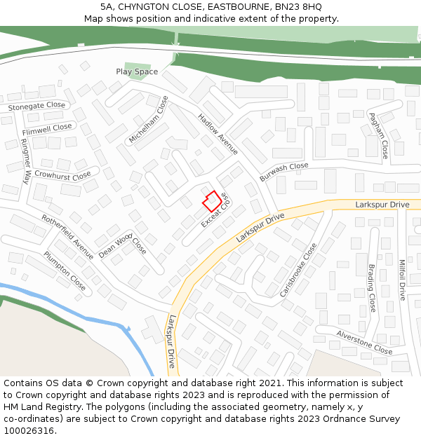 5A, CHYNGTON CLOSE, EASTBOURNE, BN23 8HQ: Location map and indicative extent of plot