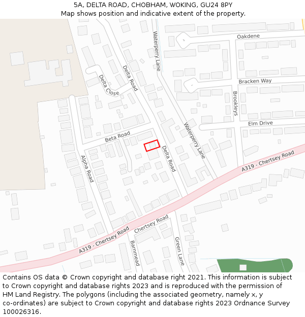 5A, DELTA ROAD, CHOBHAM, WOKING, GU24 8PY: Location map and indicative extent of plot
