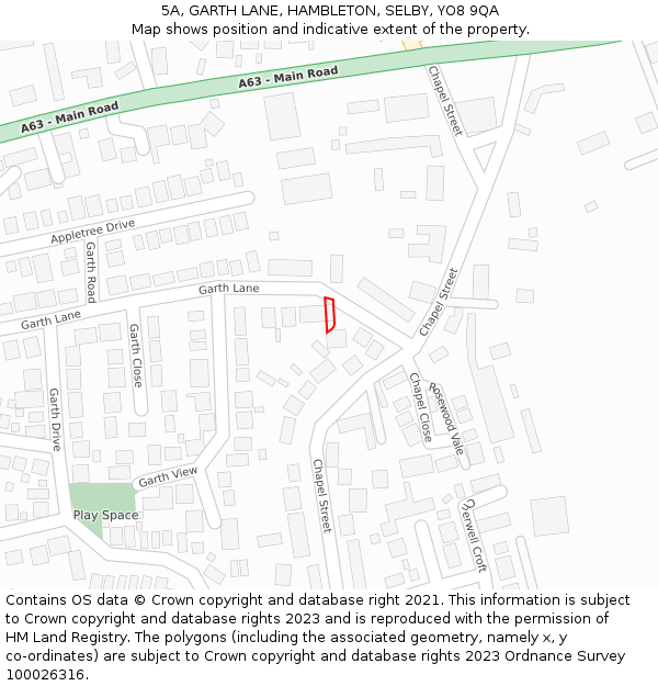 5A, GARTH LANE, HAMBLETON, SELBY, YO8 9QA: Location map and indicative extent of plot