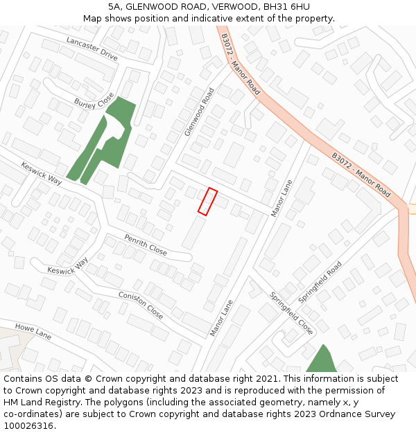 5A, GLENWOOD ROAD, VERWOOD, BH31 6HU: Location map and indicative extent of plot