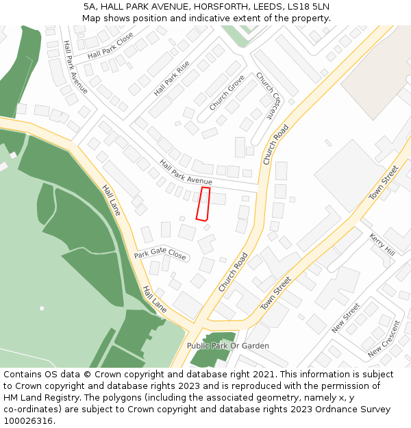 5A, HALL PARK AVENUE, HORSFORTH, LEEDS, LS18 5LN: Location map and indicative extent of plot