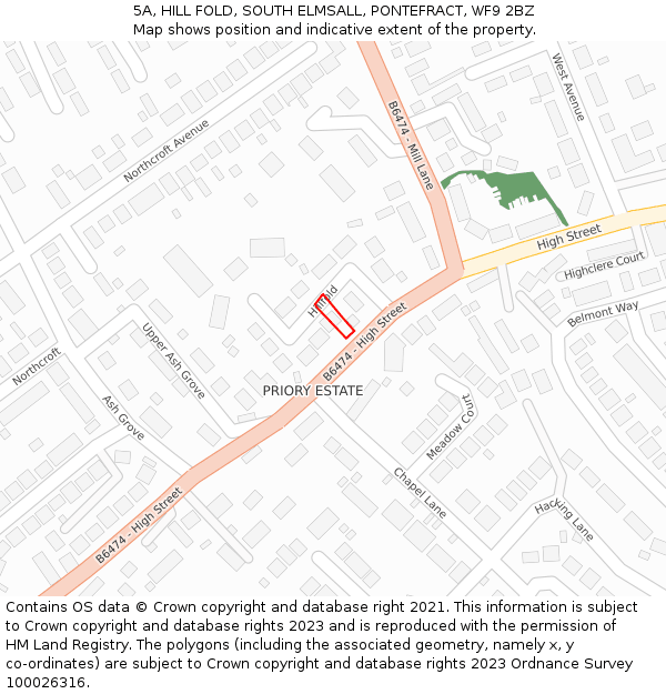 5A, HILL FOLD, SOUTH ELMSALL, PONTEFRACT, WF9 2BZ: Location map and indicative extent of plot