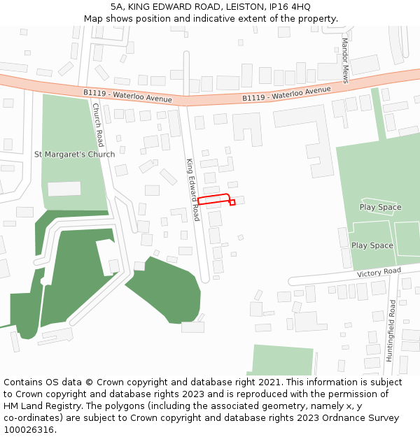 5A, KING EDWARD ROAD, LEISTON, IP16 4HQ: Location map and indicative extent of plot