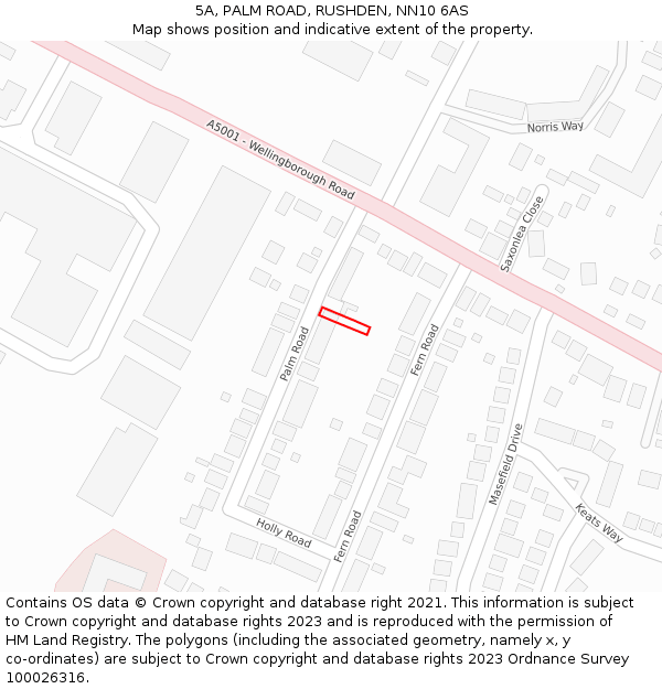 5A, PALM ROAD, RUSHDEN, NN10 6AS: Location map and indicative extent of plot