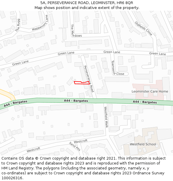 5A, PERSEVERANCE ROAD, LEOMINSTER, HR6 8QR: Location map and indicative extent of plot