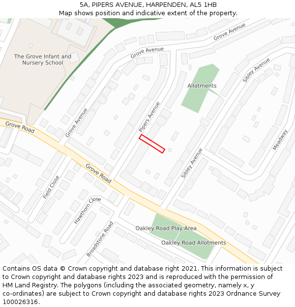 5A, PIPERS AVENUE, HARPENDEN, AL5 1HB: Location map and indicative extent of plot