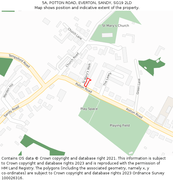 5A, POTTON ROAD, EVERTON, SANDY, SG19 2LD: Location map and indicative extent of plot