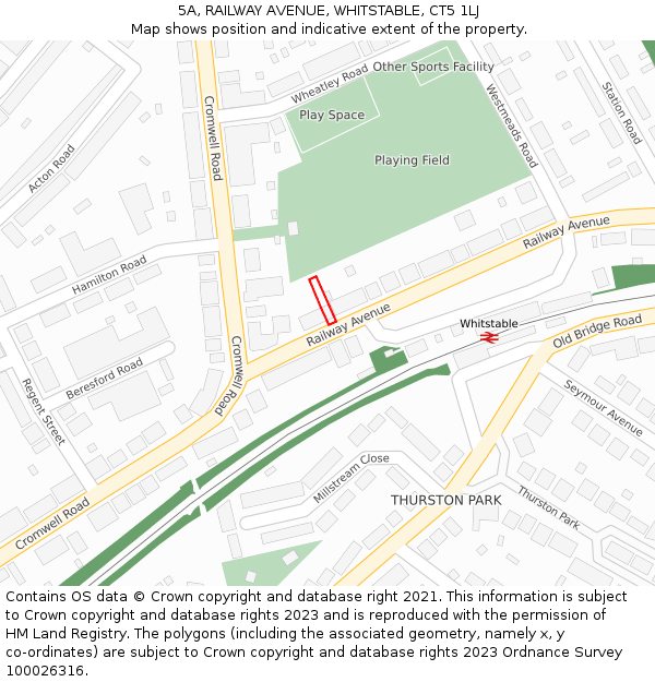 5A, RAILWAY AVENUE, WHITSTABLE, CT5 1LJ: Location map and indicative extent of plot