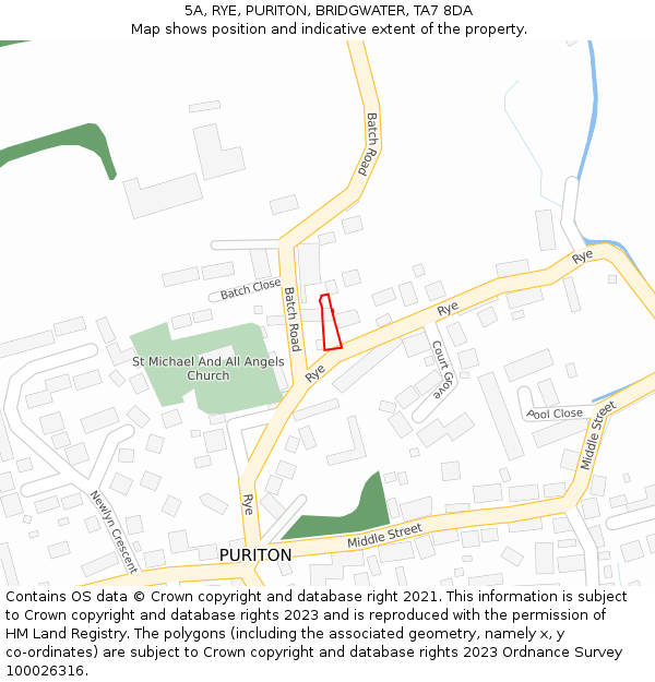 5A, RYE, PURITON, BRIDGWATER, TA7 8DA: Location map and indicative extent of plot