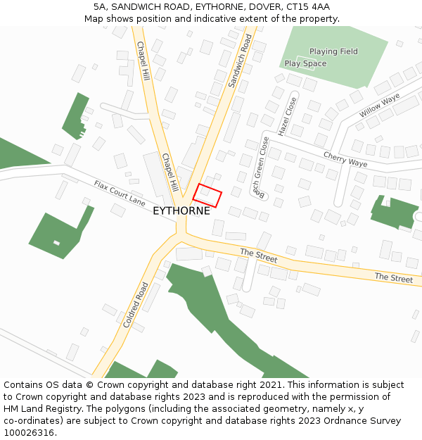 5A, SANDWICH ROAD, EYTHORNE, DOVER, CT15 4AA: Location map and indicative extent of plot