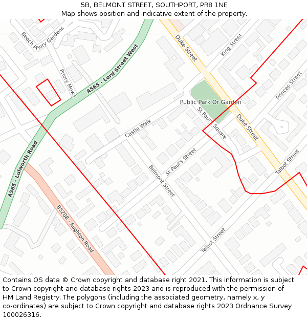 5B, BELMONT STREET, SOUTHPORT, PR8 1NE: Location map and indicative extent of plot