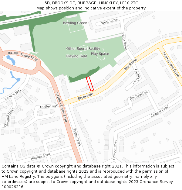 5B, BROOKSIDE, BURBAGE, HINCKLEY, LE10 2TG: Location map and indicative extent of plot