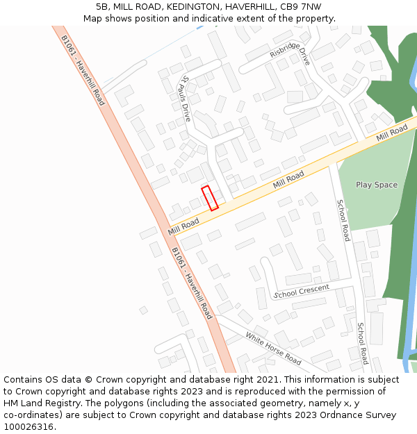 5B, MILL ROAD, KEDINGTON, HAVERHILL, CB9 7NW: Location map and indicative extent of plot