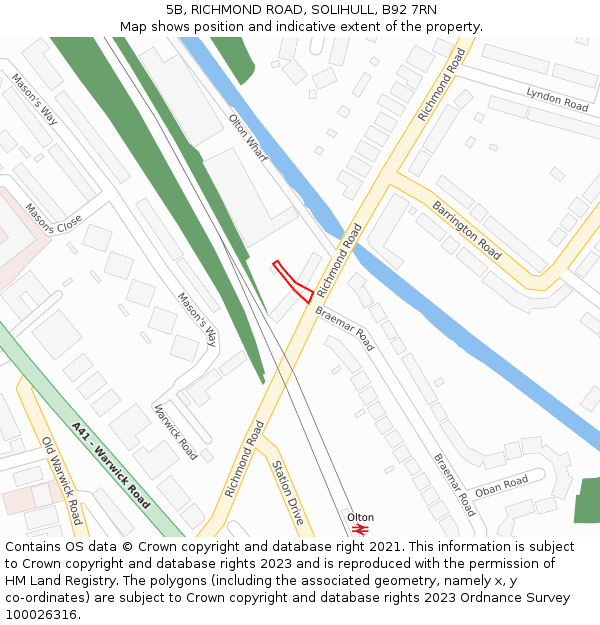 5B, RICHMOND ROAD, SOLIHULL, B92 7RN: Location map and indicative extent of plot