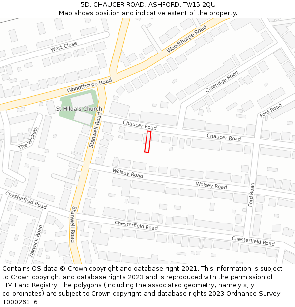 5D, CHAUCER ROAD, ASHFORD, TW15 2QU: Location map and indicative extent of plot