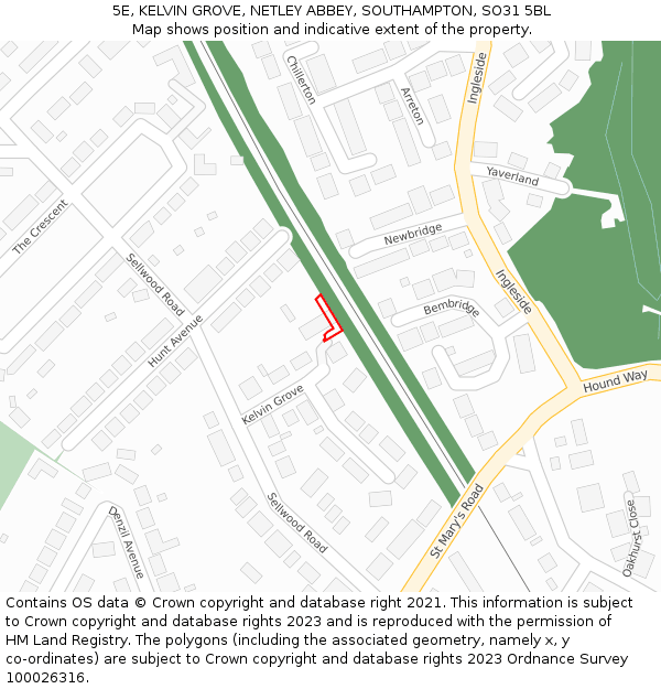 5E, KELVIN GROVE, NETLEY ABBEY, SOUTHAMPTON, SO31 5BL: Location map and indicative extent of plot