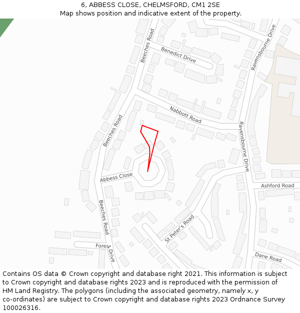 6, ABBESS CLOSE, CHELMSFORD, CM1 2SE: Location map and indicative extent of plot