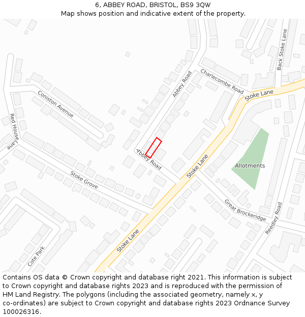 6, ABBEY ROAD, BRISTOL, BS9 3QW: Location map and indicative extent of plot