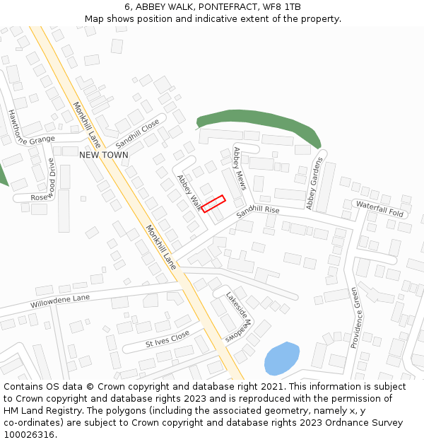 6, ABBEY WALK, PONTEFRACT, WF8 1TB: Location map and indicative extent of plot