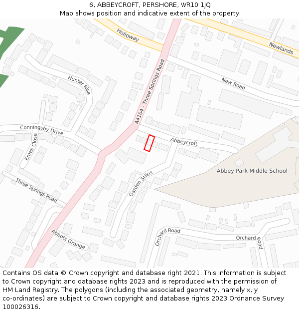 6, ABBEYCROFT, PERSHORE, WR10 1JQ: Location map and indicative extent of plot