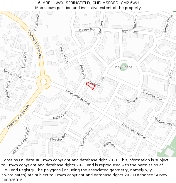 6, ABELL WAY, SPRINGFIELD, CHELMSFORD, CM2 6WU: Location map and indicative extent of plot